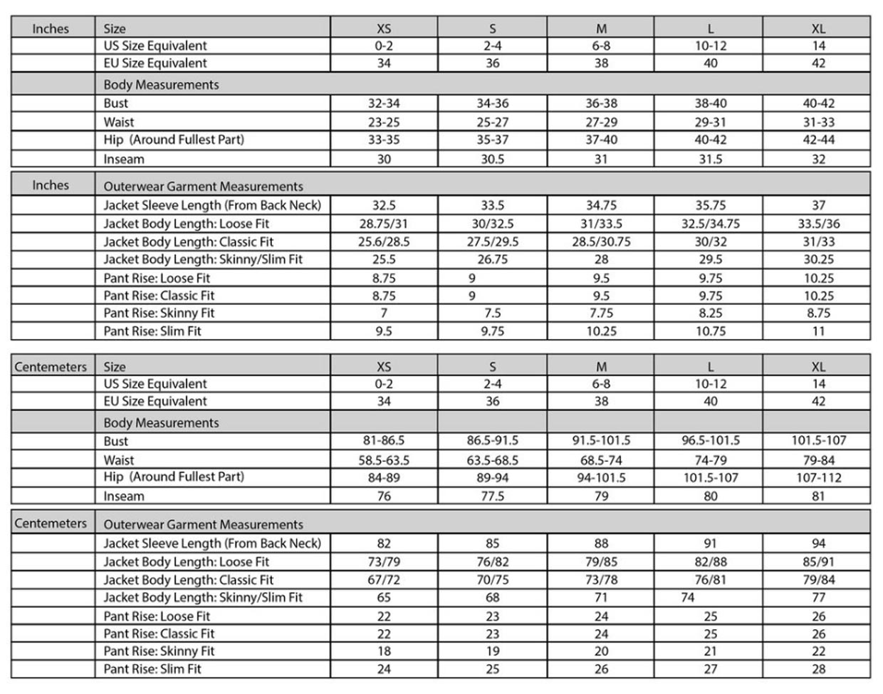 Nikita women's sizes